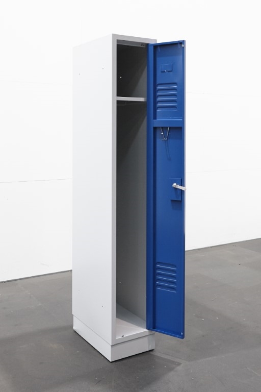 zout Boekwinkel zag Locker 1kol, 1 deur H1800, B300, D500, blauw/grijs, nieuw - by Adirack